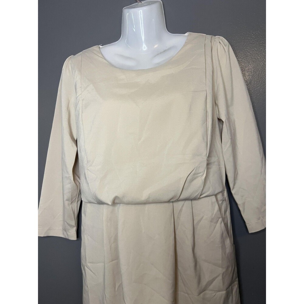 Day & Night Dress Womens Medium White 3/4 Sleeve Blouson Sheath Knee Length